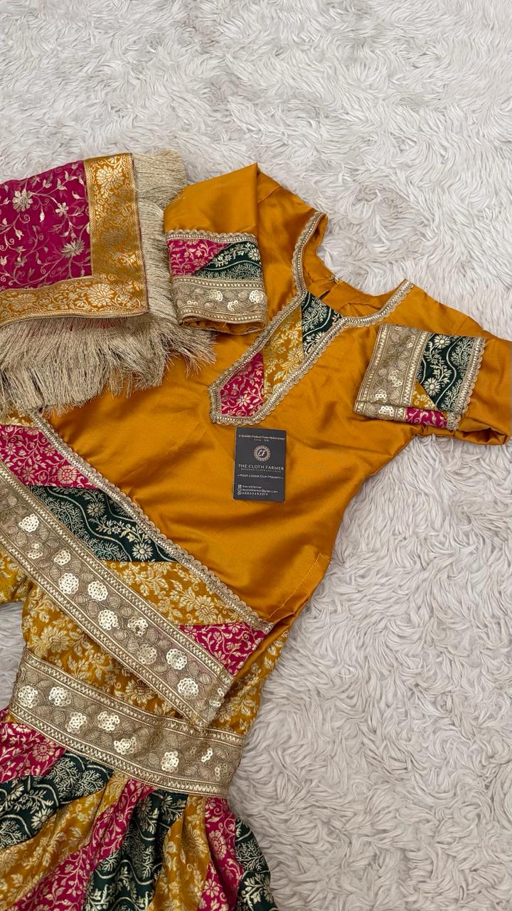 MULTI STRIPE KIMKHAB GHARARA