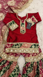 MULTI STRIPE KIMKHAB GHARARA WITH FLOWER DUPATTA