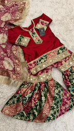 MULTI STRIPE KIMKHAB GHARARA WITH FLOWER DUPATTA