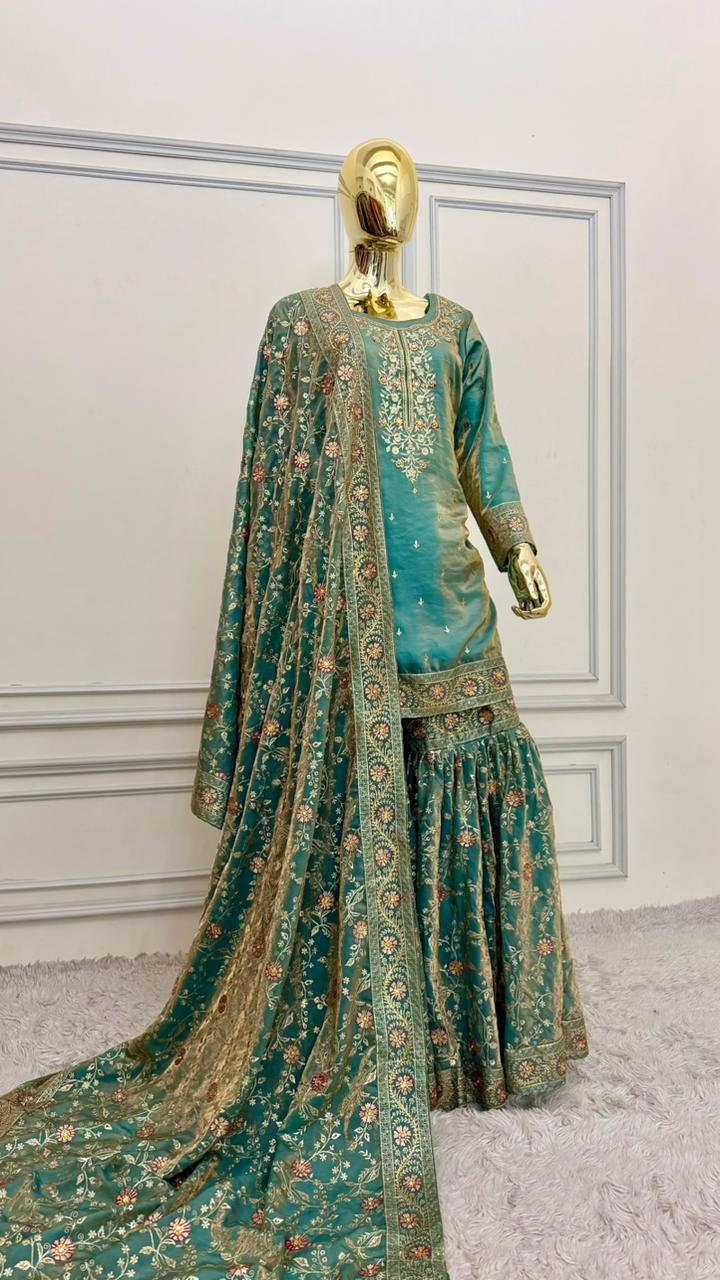POWDER BLUE SHADE MEENEDARD GHARARA