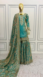 POWDER BLUE SHADE MEENEDARD GHARARA