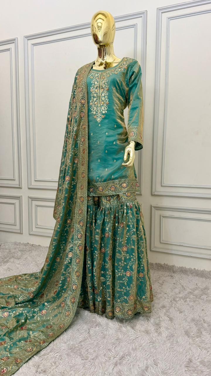 POWDER BLUE SHADE MEENEDARD GHARARA