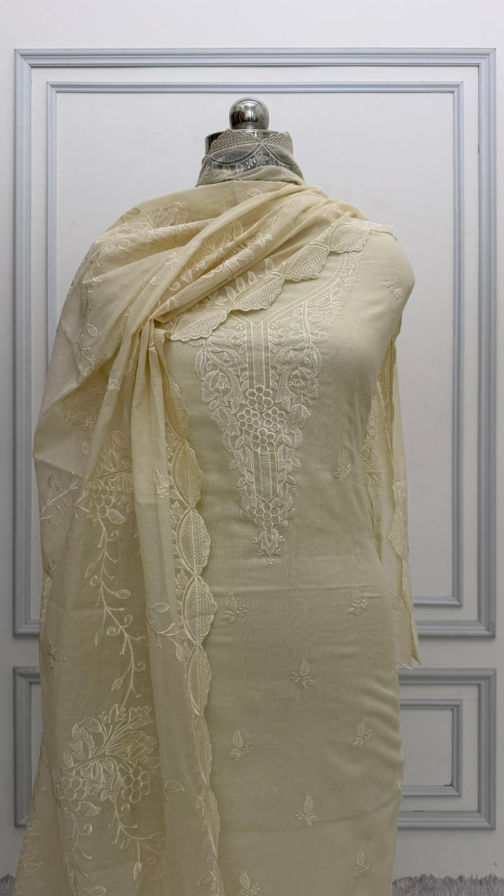 LIGHT YELLOW COTTON MUL 3 PIECE SUIT
