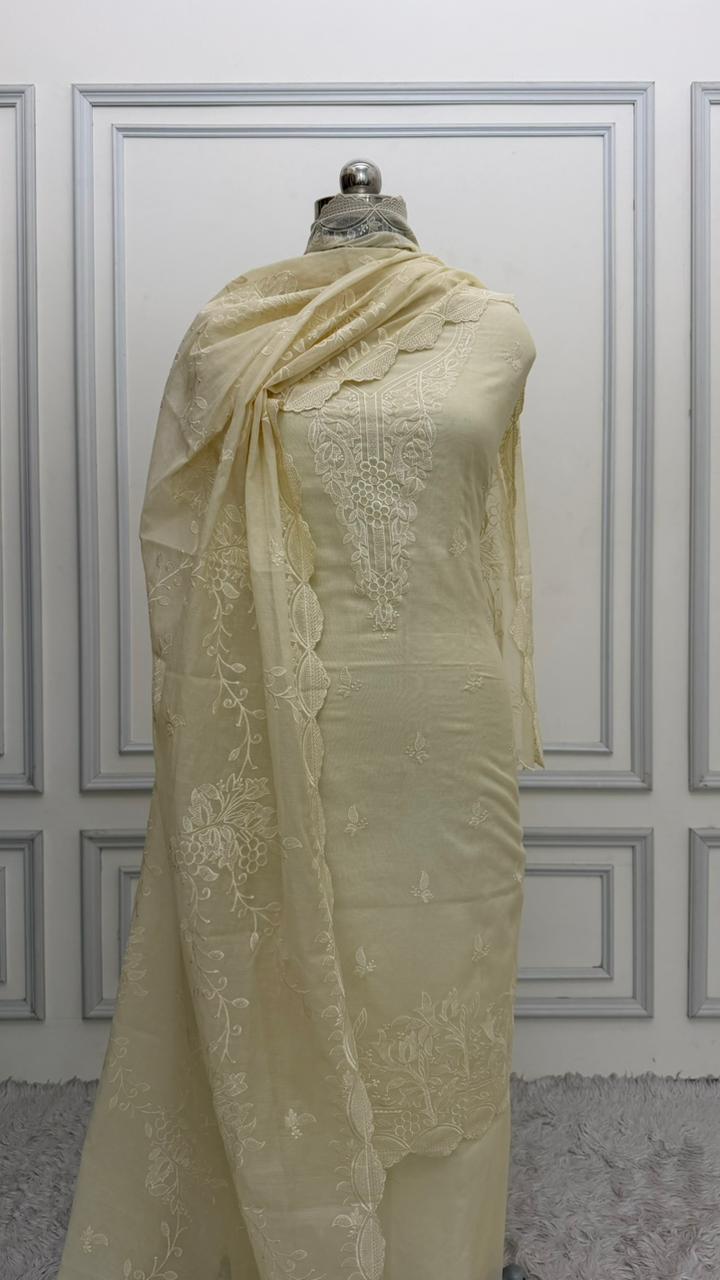LIGHT YELLOW COTTON MUL 3 PIECE SUIT