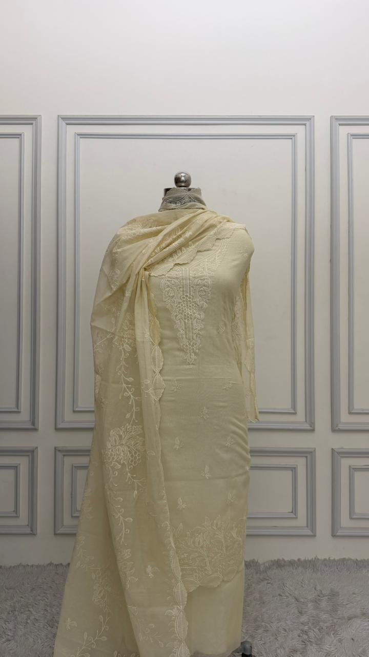 LIGHT YELLOW COTTON MUL 3 PIECE SUIT