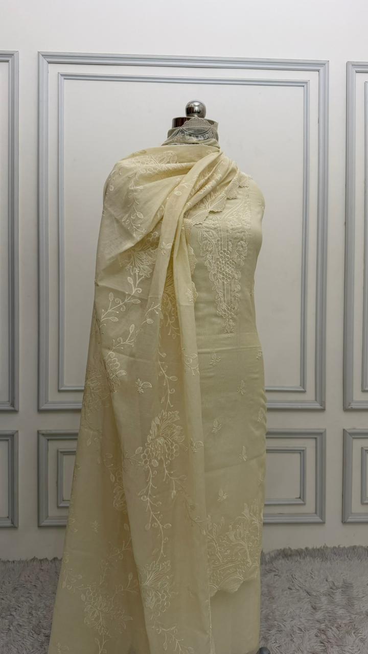 LIGHT YELLOW COTTON MUL 3 PIECE SUIT