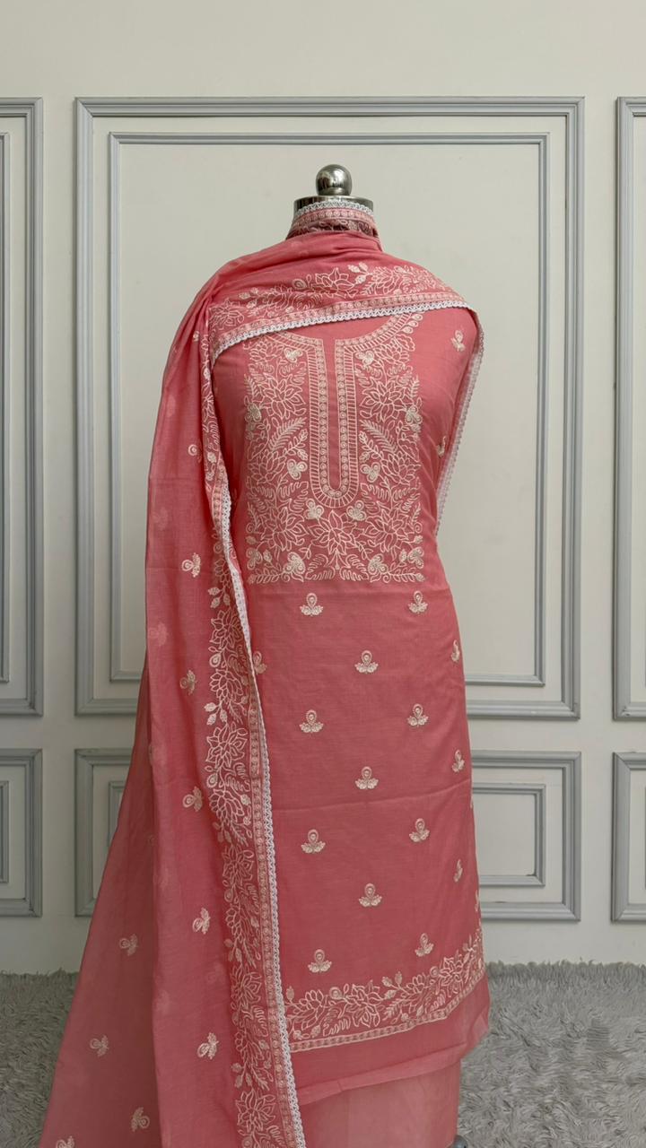 PASTLE PINK COTTON MUL 3 PIECE SUIT