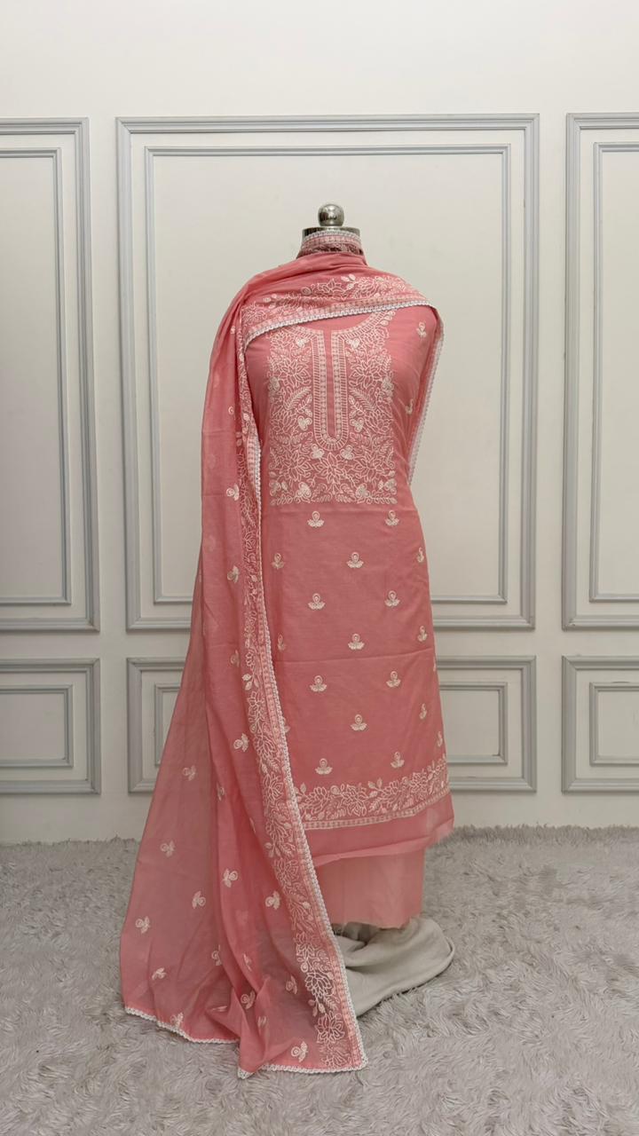 PASTLE PINK COTTON MUL 3 PIECE SUIT