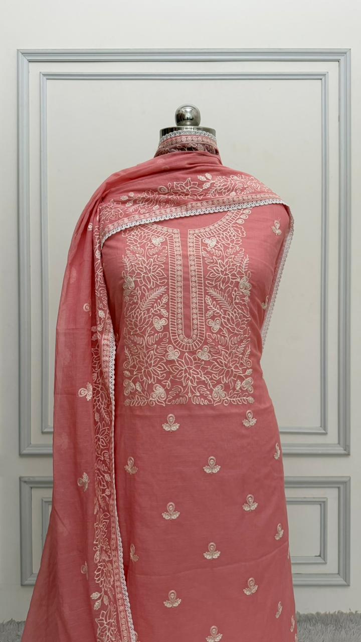 PASTLE PINK COTTON MUL 3 PIECE SUIT