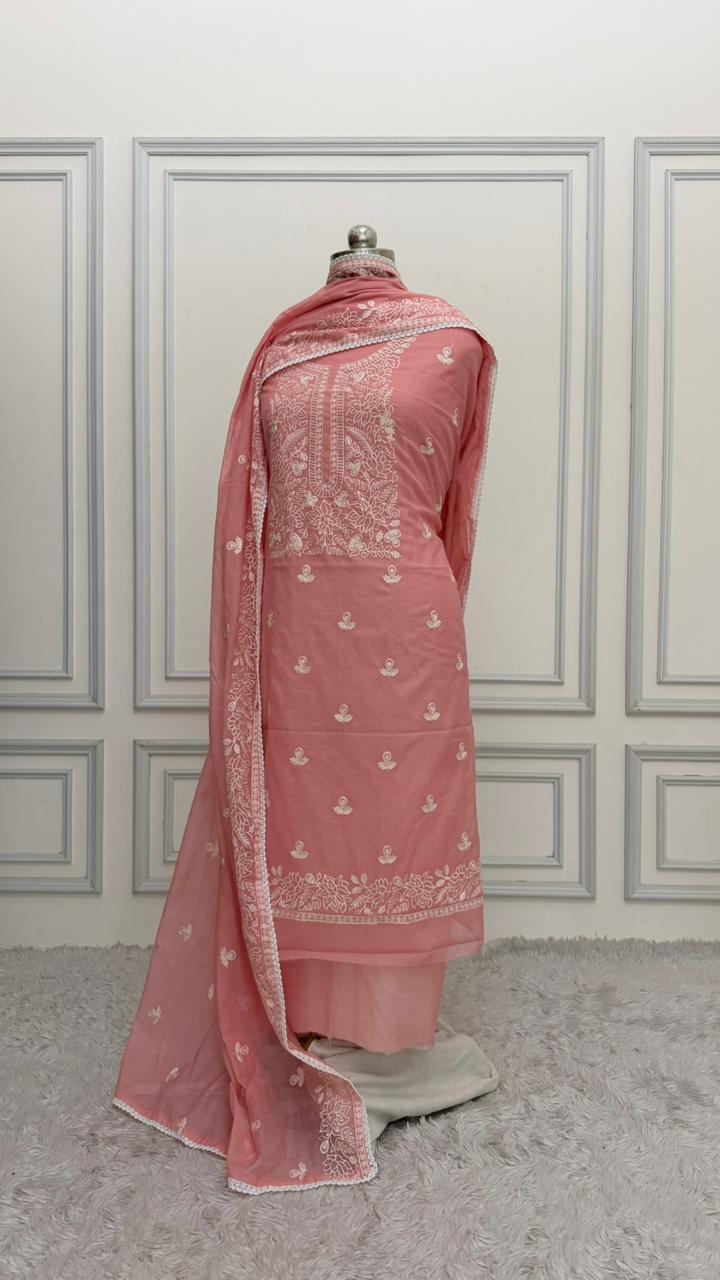 PASTLE PINK COTTON MUL 3 PIECE SUIT