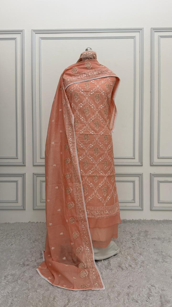 MELON COLOR COTTON MUL 3 PIECE SUIT