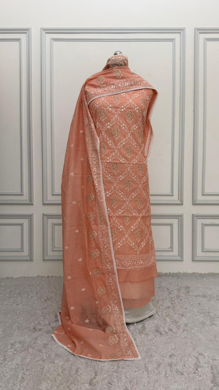 MELON COLOR COTTON MUL 3 PIECE SUIT