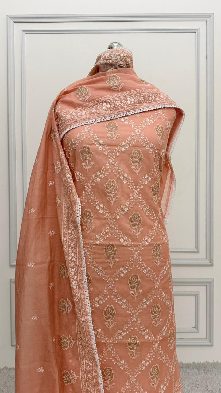 MELON COLOR COTTON MUL 3 PIECE SUIT