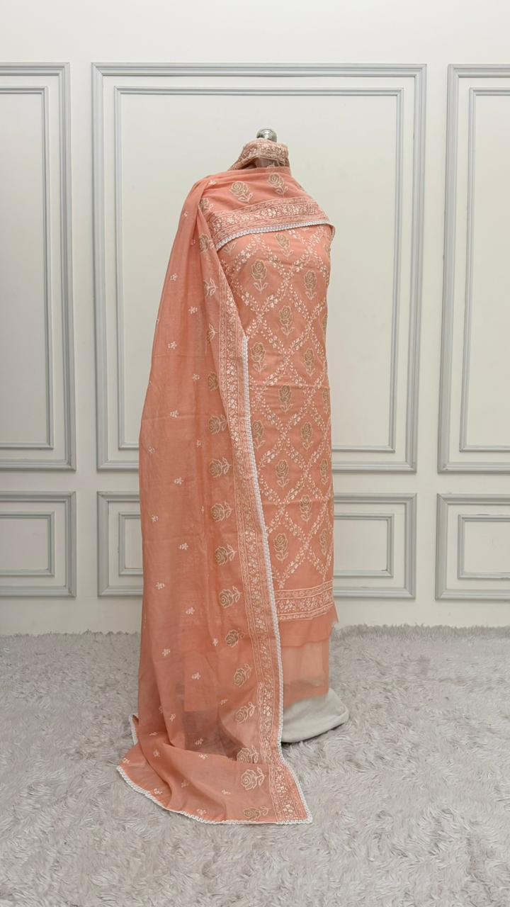 MELON COLOR COTTON MUL 3 PIECE SUIT