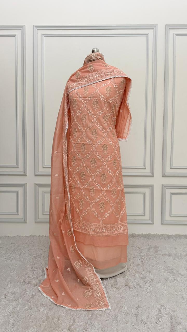 MELON COLOR COTTON MUL 3 PIECE SUIT