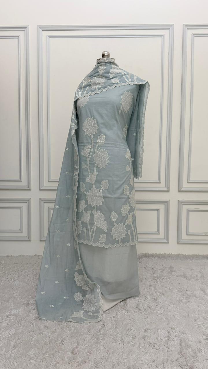 GREY COTTON MUL 3 PIECE SUIT