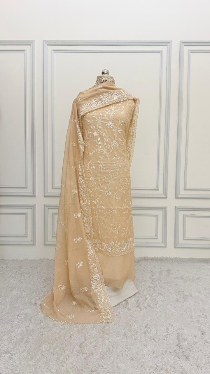 LIGHT APRICOT COLOR COTTON MUL 3 PIECE SUIT