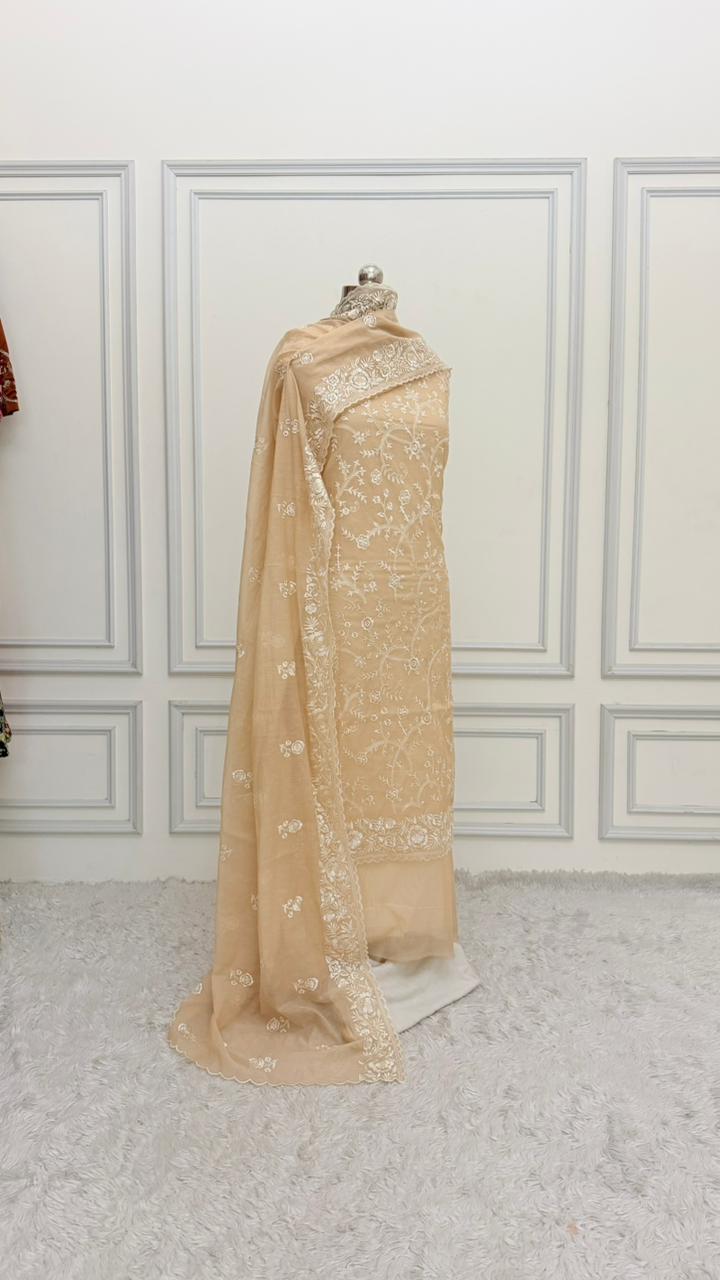LIGHT APRICOT COLOR COTTON MUL 3 PIECE SUIT