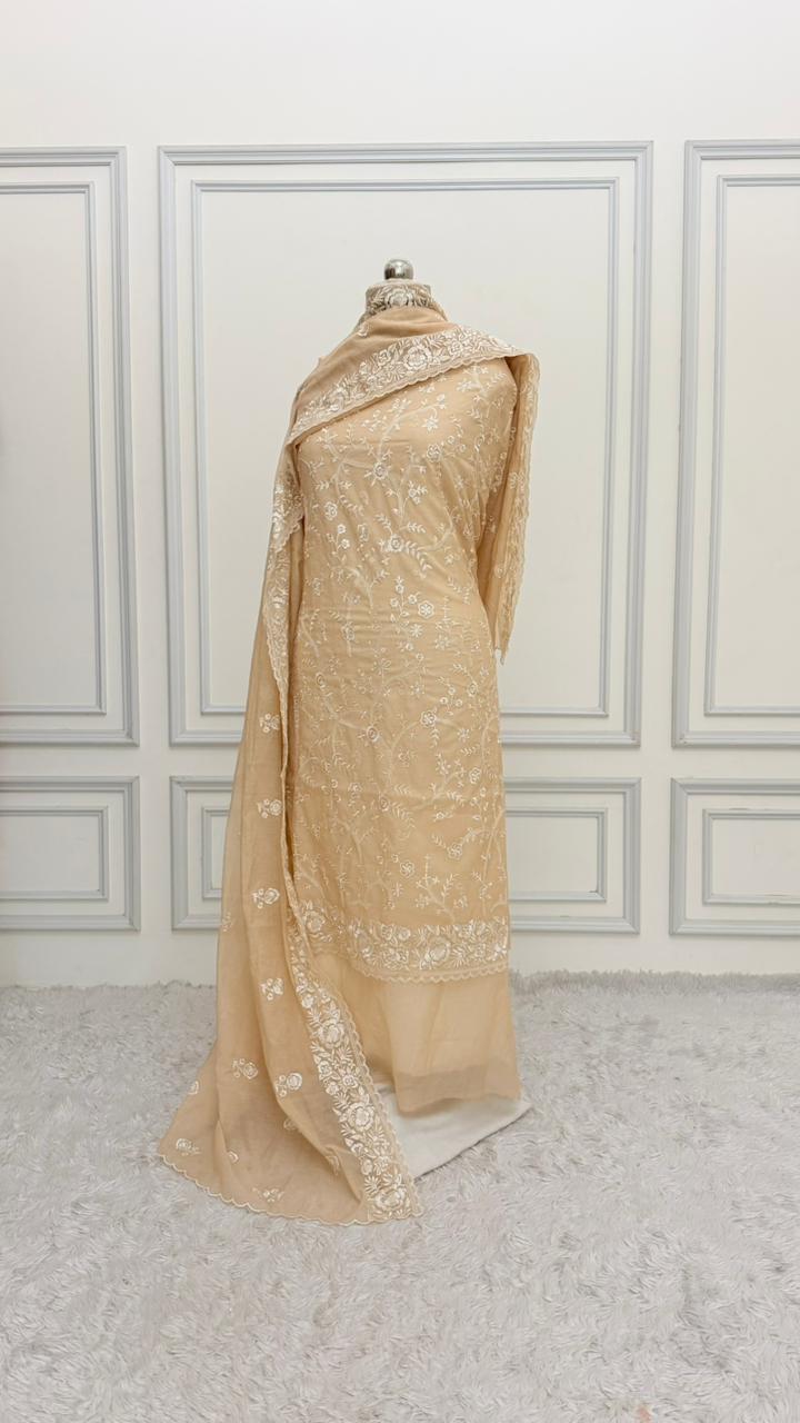LIGHT APRICOT COLOR COTTON MUL 3 PIECE SUIT