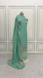 FLORAL MINT GREEN COTTON MUL 3 PIECE SUIT