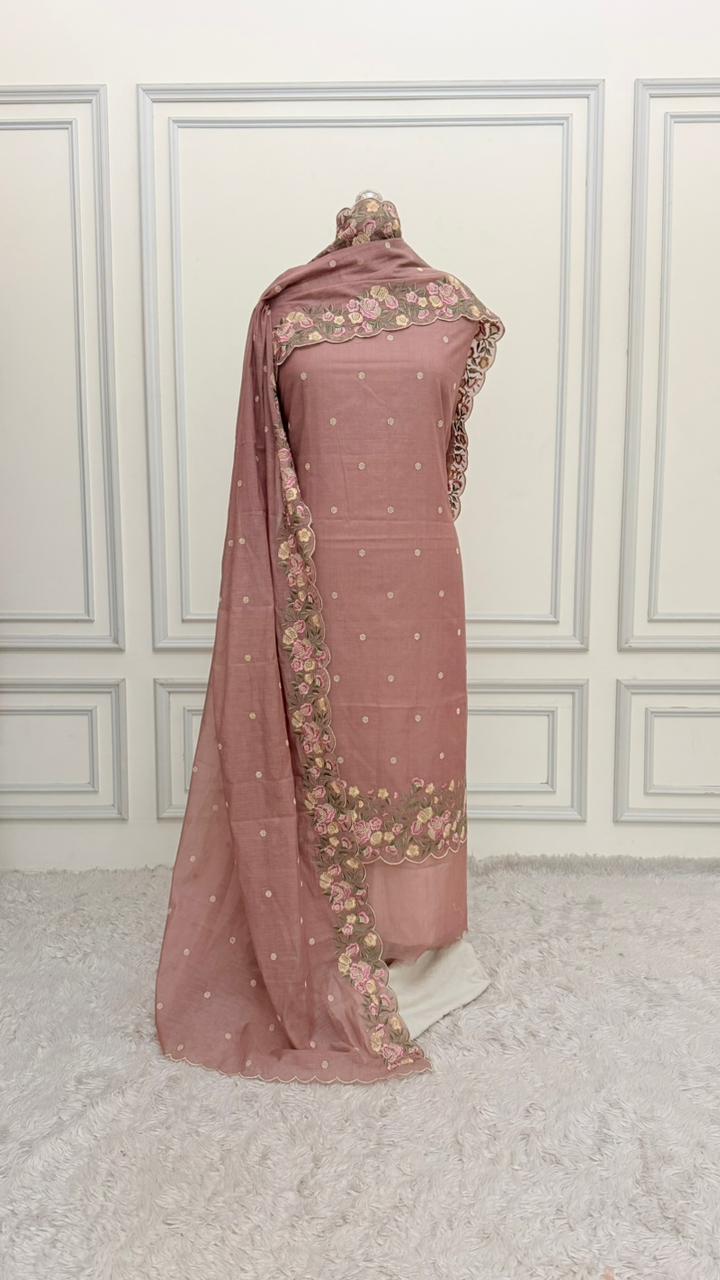 FLORAL DUSTY ROSE COTTON MUL 3 PIECE SUIT