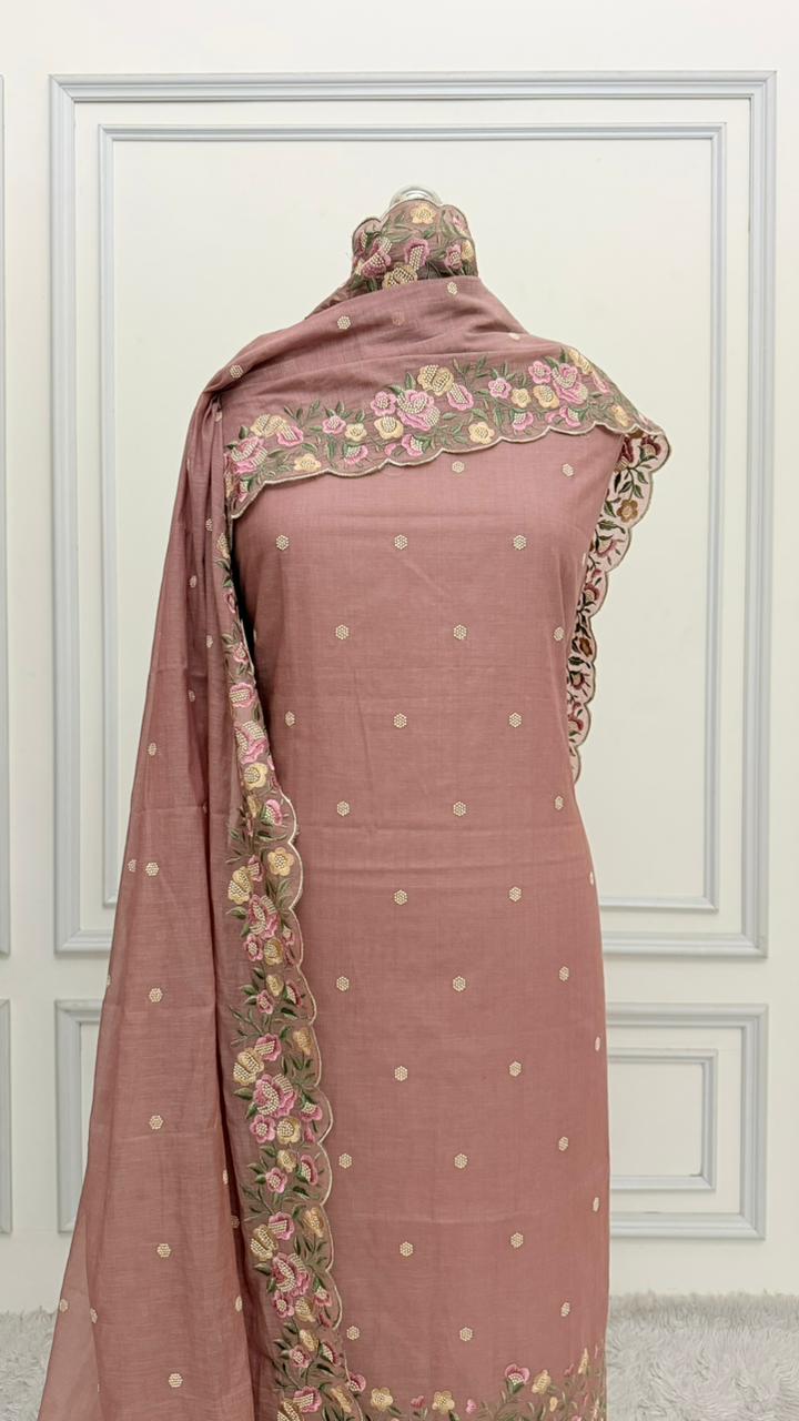 FLORAL DUSTY ROSE COTTON MUL 3 PIECE SUIT