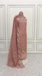FLORAL DUSTY ROSE COTTON MUL 3 PIECE SUIT