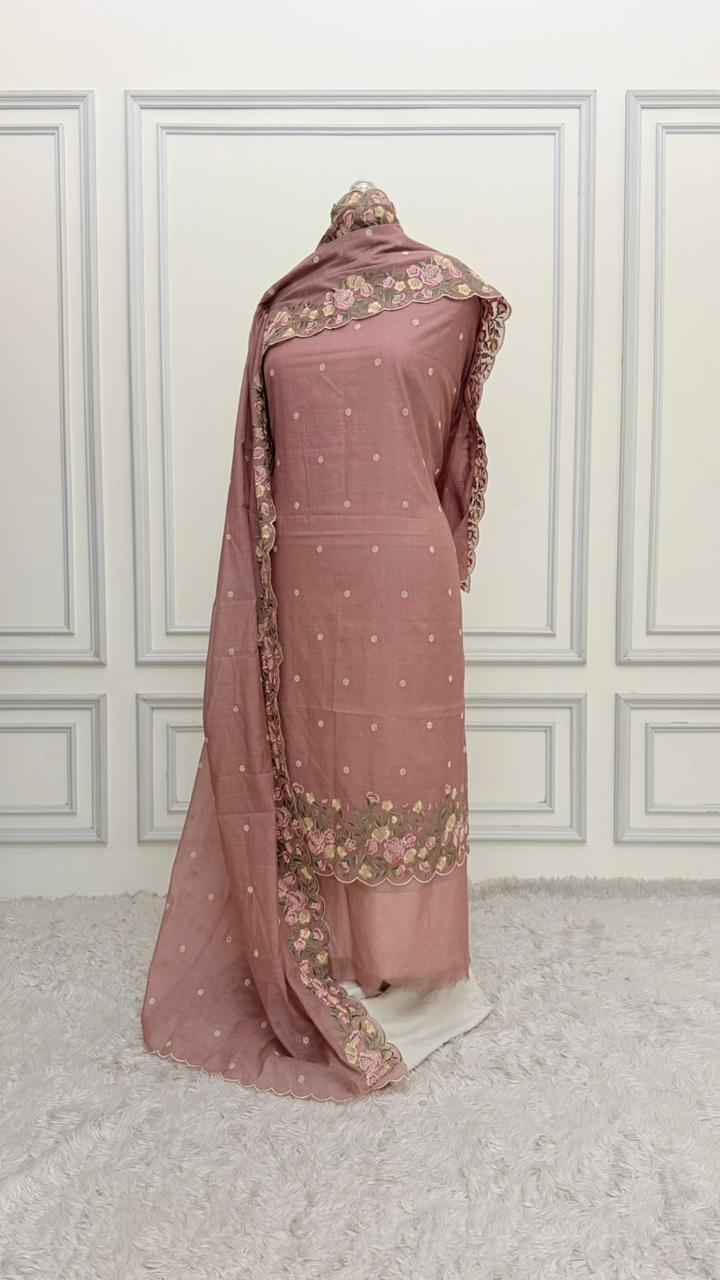 FLORAL DUSTY ROSE COTTON MUL 3 PIECE SUIT