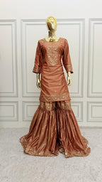 REDDISH PEACH SHADE VISCOSE SILK BASED GHARARA