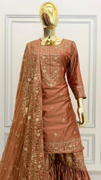 REDDISH PEACH SHADE VISCOSE SILK BASED GHARARA