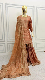 REDDISH PEACH SHADE VISCOSE SILK BASED GHARARA