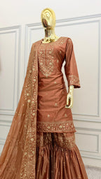 REDDISH PEACH SHADE VISCOSE SILK BASED GHARARA