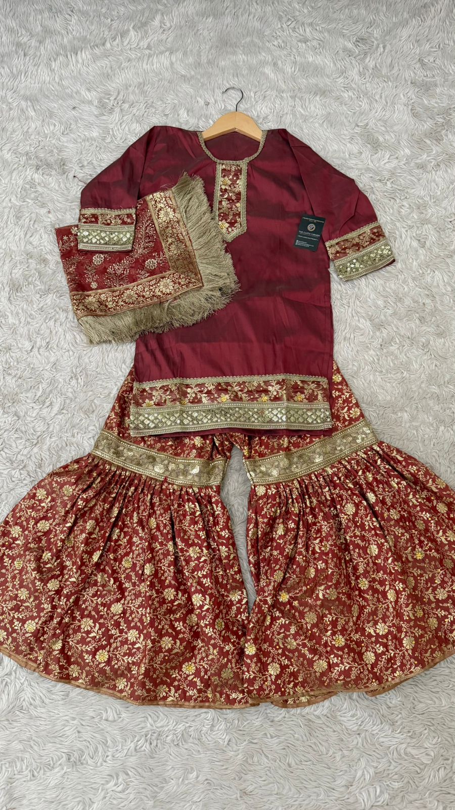 Maroon kimkhab gharara for little princess