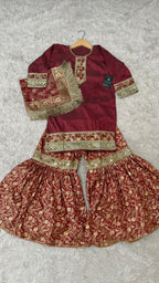 Maroon kimkhab gharara for little princess