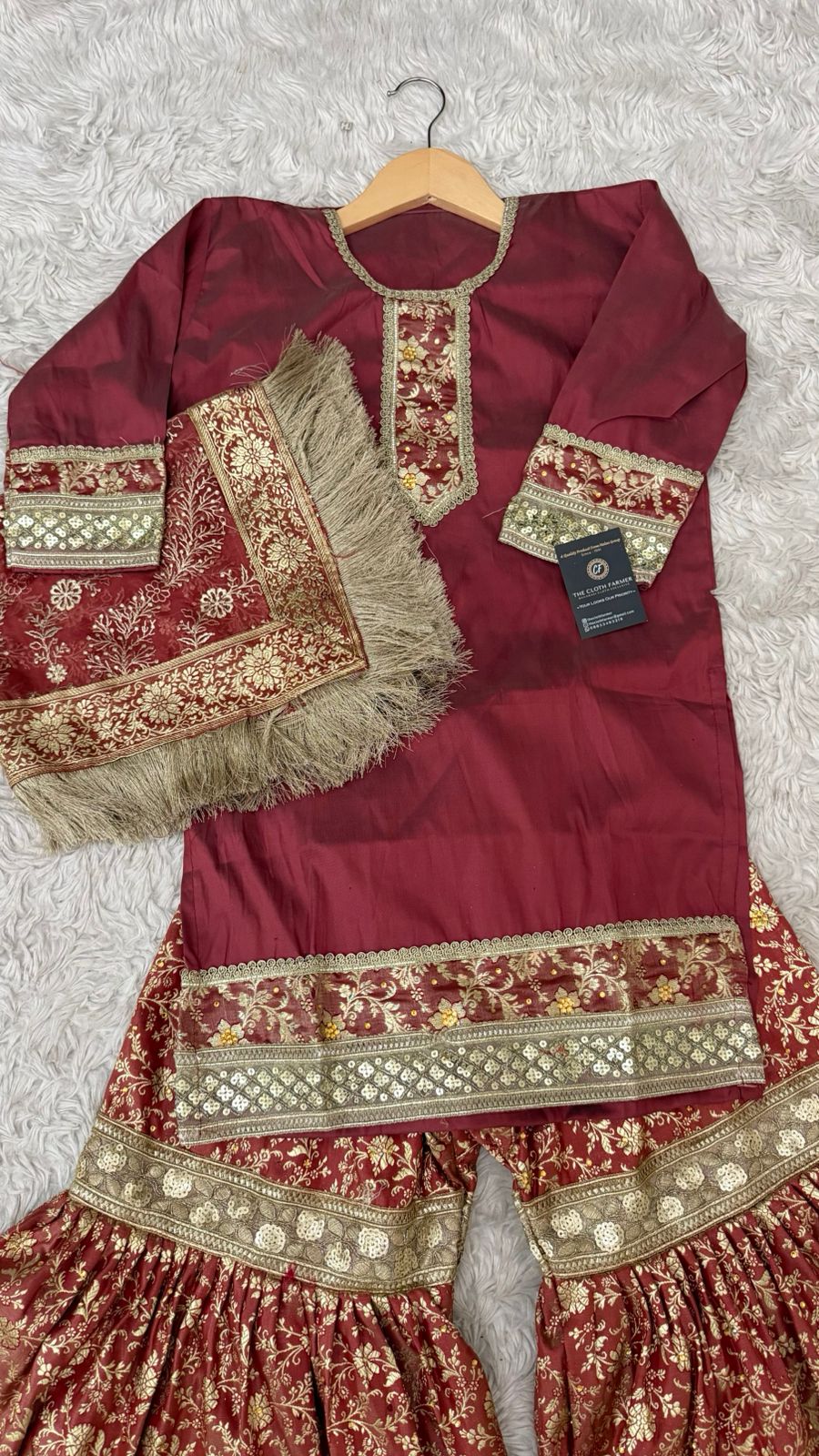 Maroon kimkhab gharara for little princess