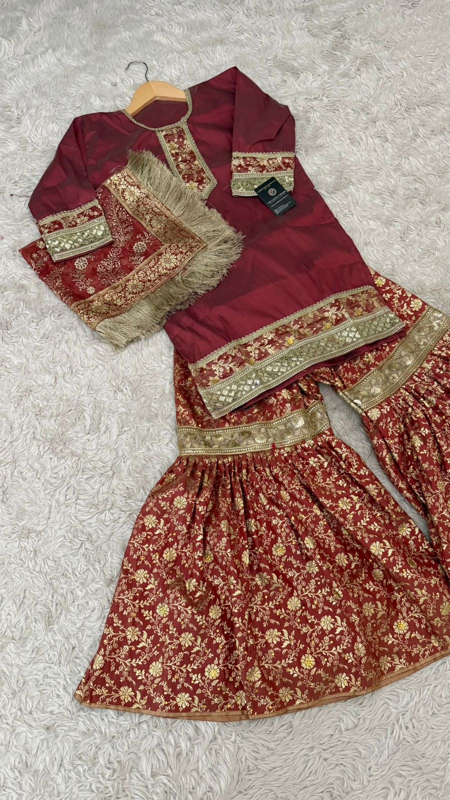 Maroon kimkhab gharara for little princess