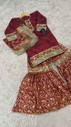 Maroon kimkhab gharara for little princess