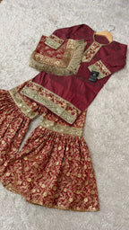 Maroon kimkhab gharara for little princess