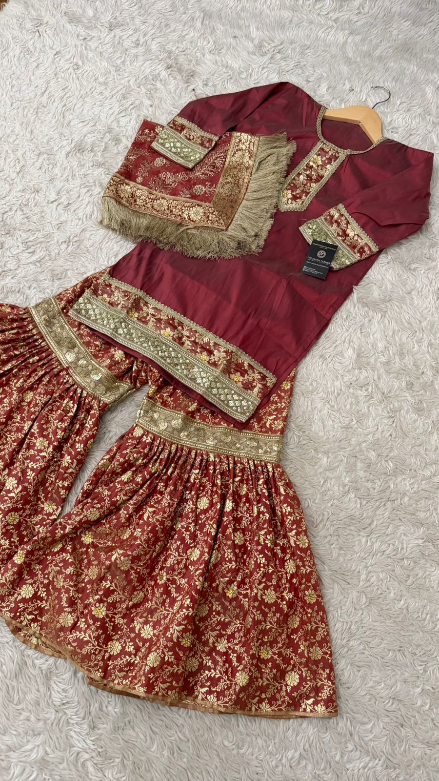 Maroon kimkhab gharara for little princess