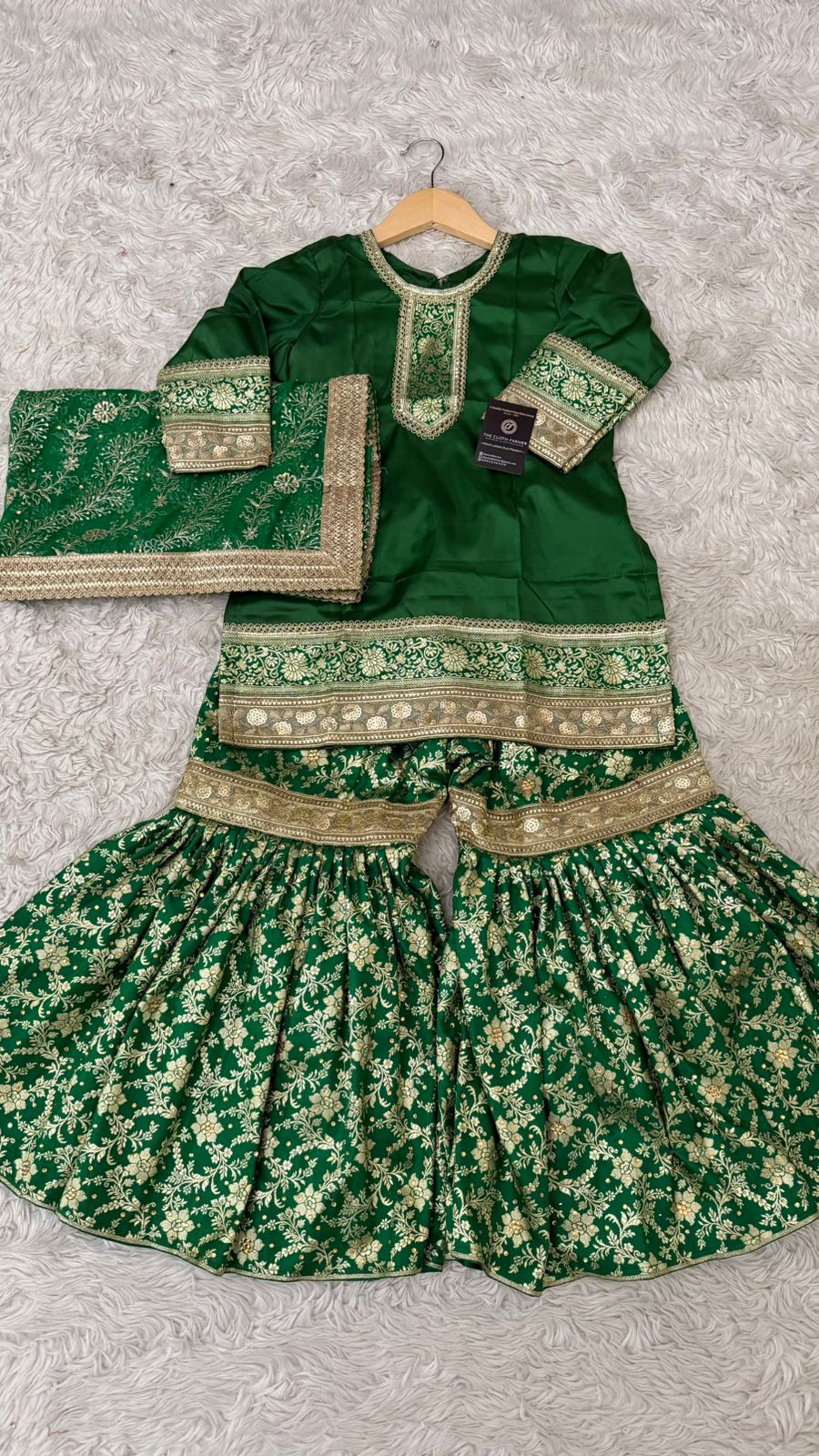Green kimkhab gharara for little princess