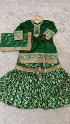 Green kimkhab gharara for little princess