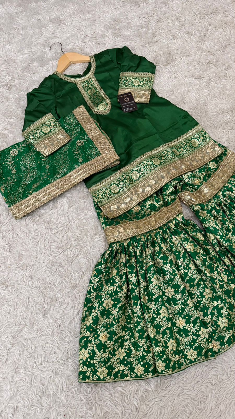 Green kimkhab gharara for little princess