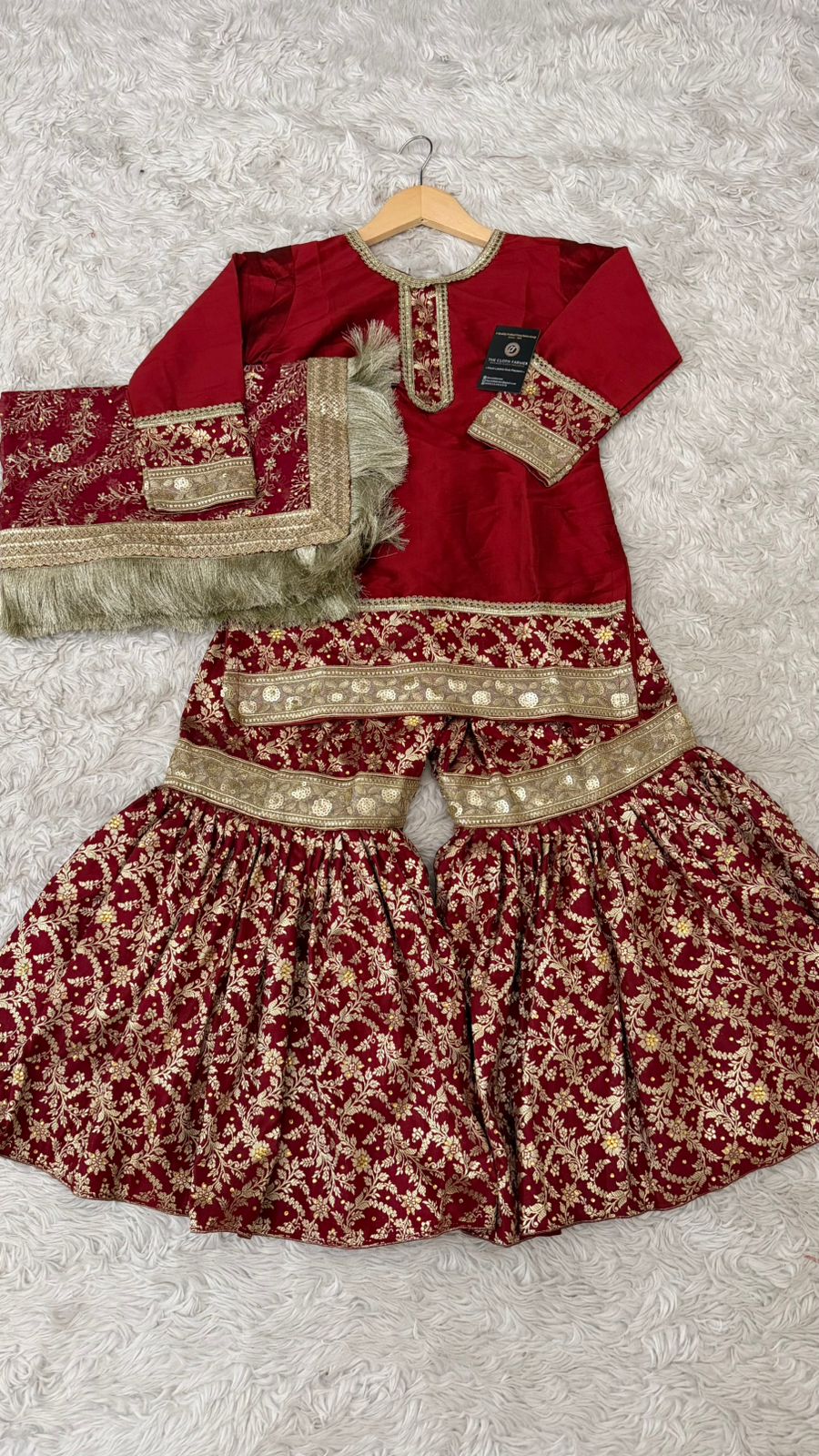 Red kimkhab gharara for little princess