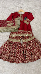 Red kimkhab gharara for little princess