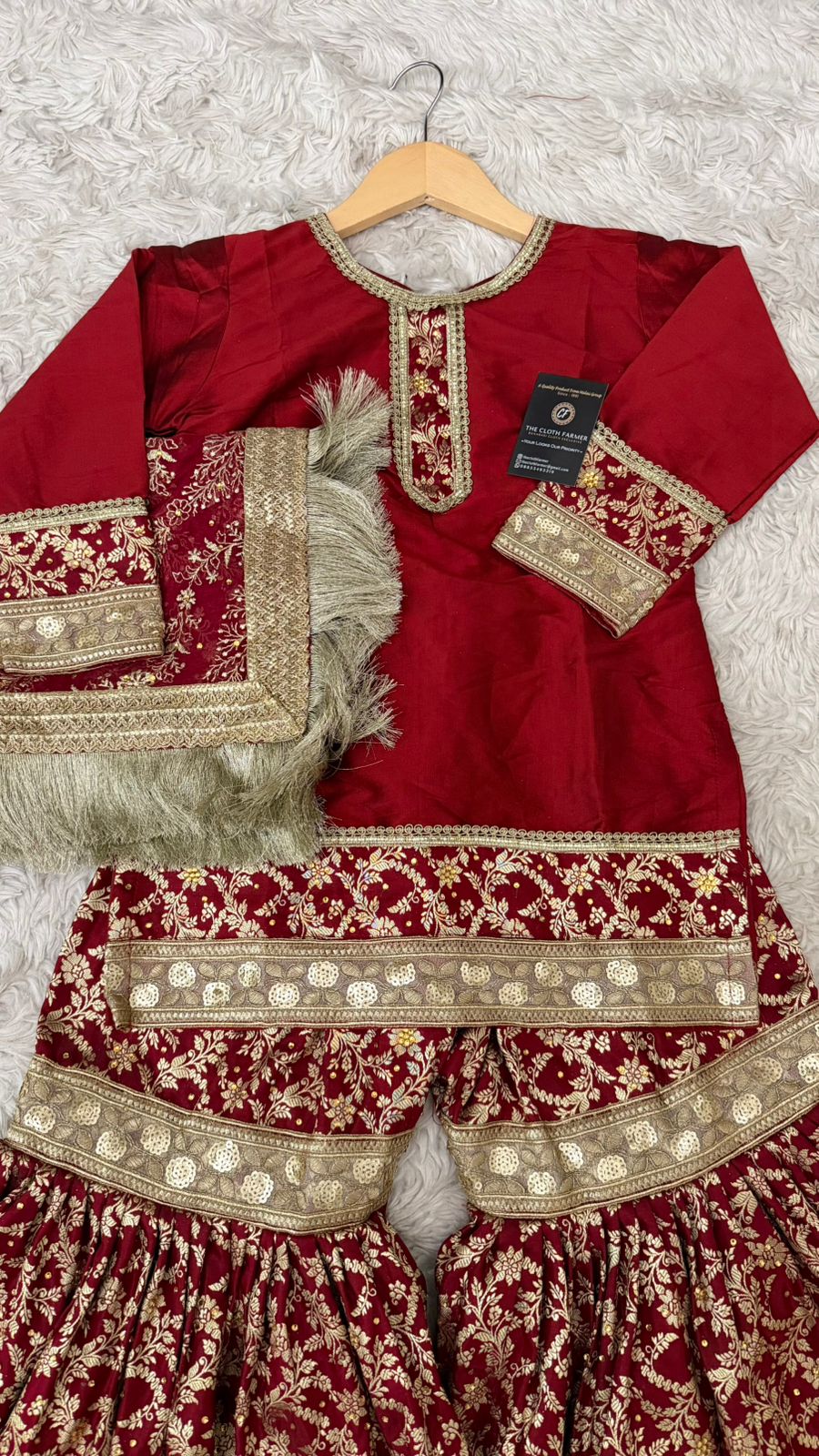 Red kimkhab gharara for little princess