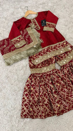Red kimkhab gharara for little princess