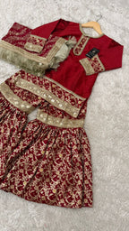 Red kimkhab gharara for little princess