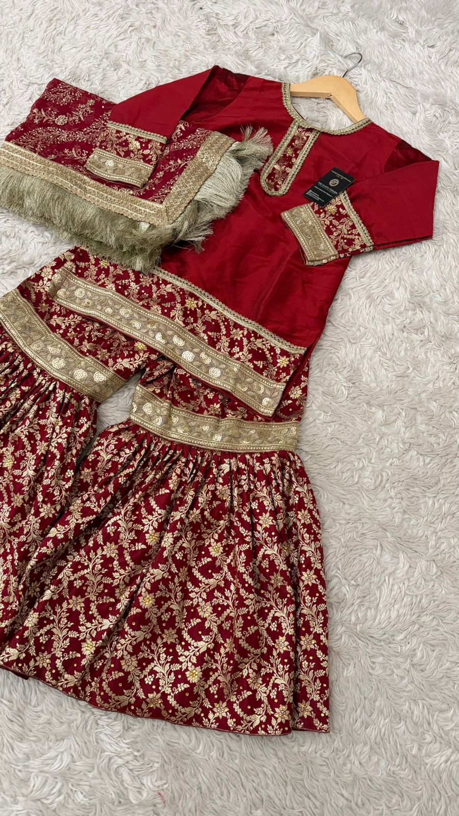 Red kimkhab gharara for little princess