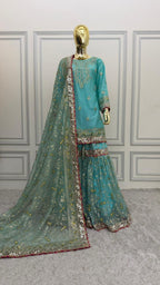 SKY BLUE COLOR ORGANZA GHARARA