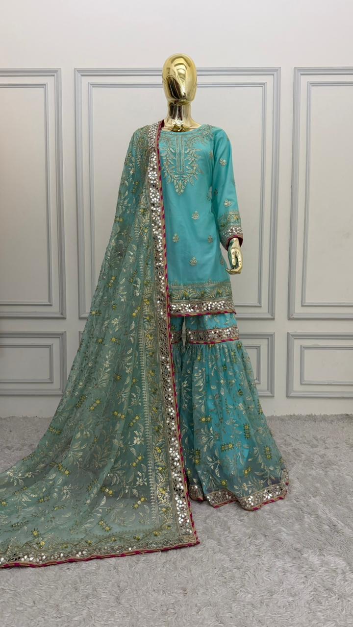 SKY BLUE COLOR ORGANZA GHARARA
